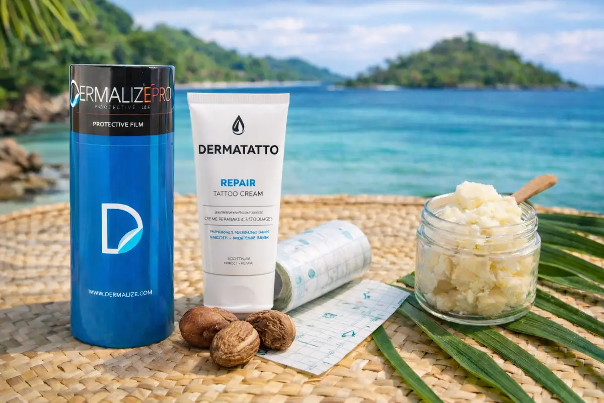 Soins après un tatouage : bras tatoué avec crème hydratante appliquée - Kanea Tattoo Toulon