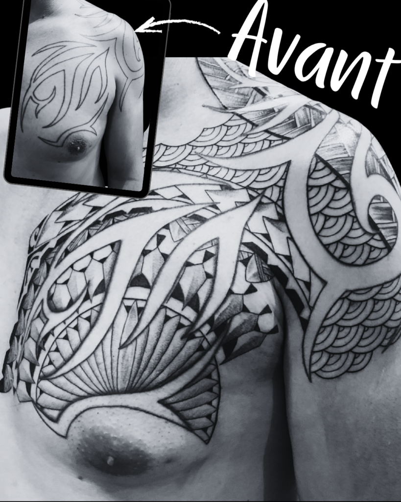 tatouage polynésien recouvrement avant après Toulon
