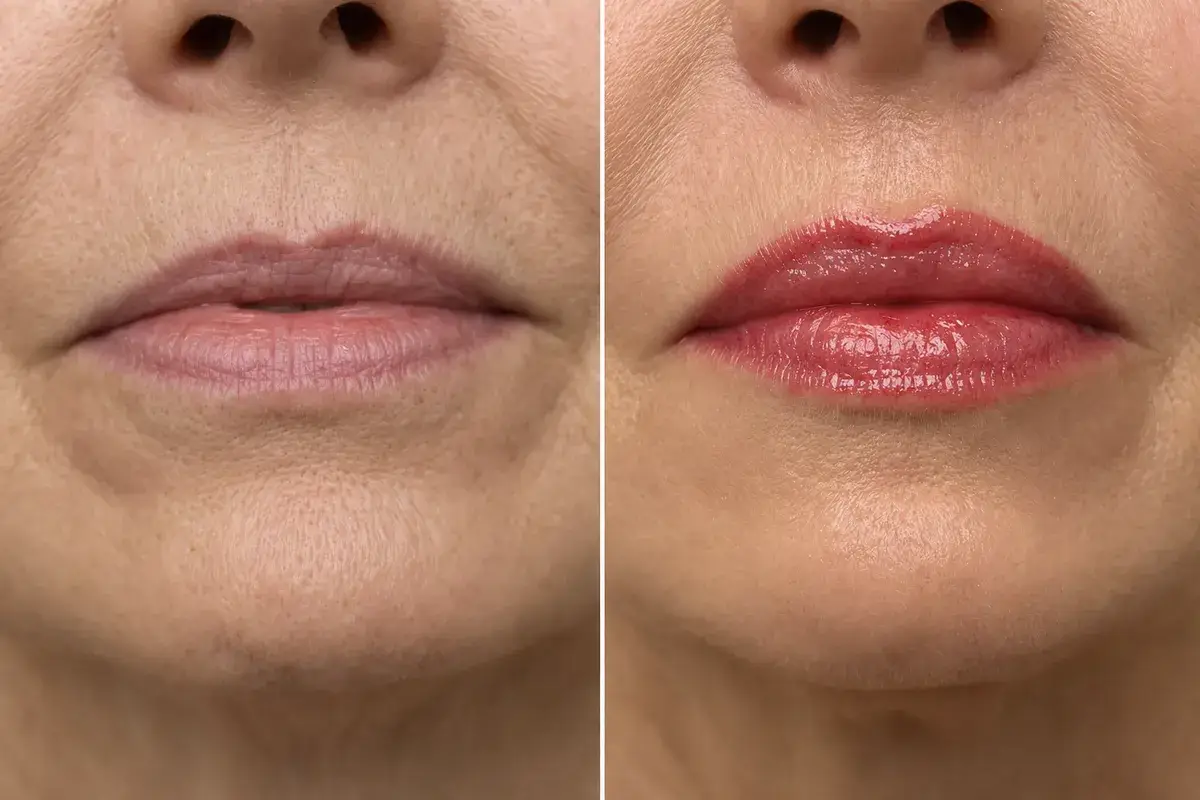 Candy lips avant/après à Toulon : résultat naturel maquillage permanent des lèvres, couleur dégradée douce, pigments médicaux Biotic Phocéa