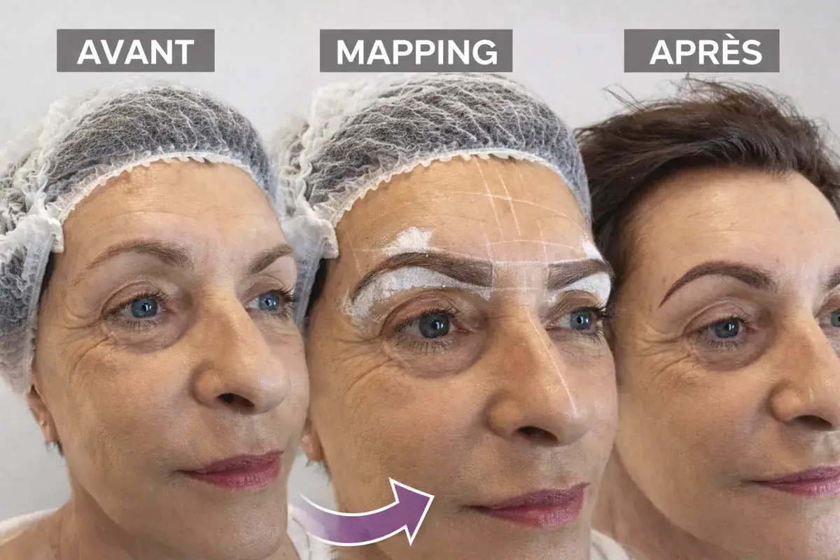 Maquillage permanent des sourcils : etapes du mapping avant la pigmentation, salon Kanea Toulon