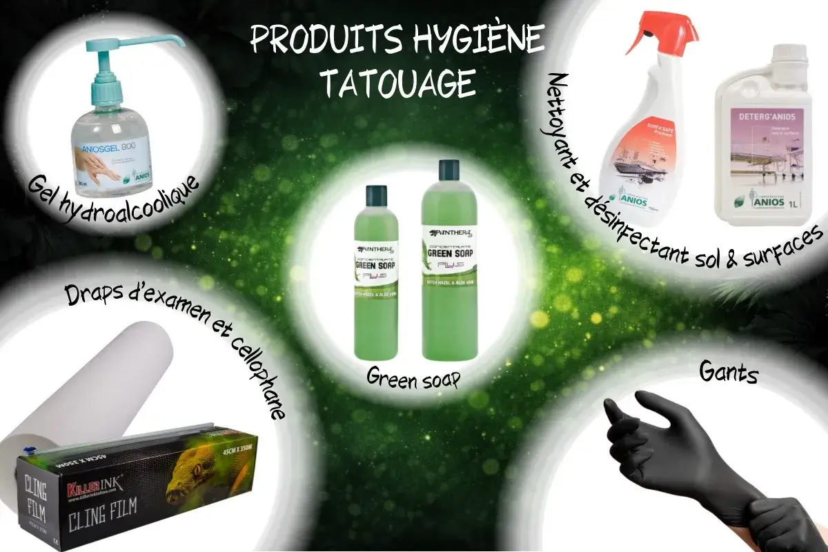 Hygiène tatoueur Toulon produits gants gel désinfectant - Salon Kanea Toulon