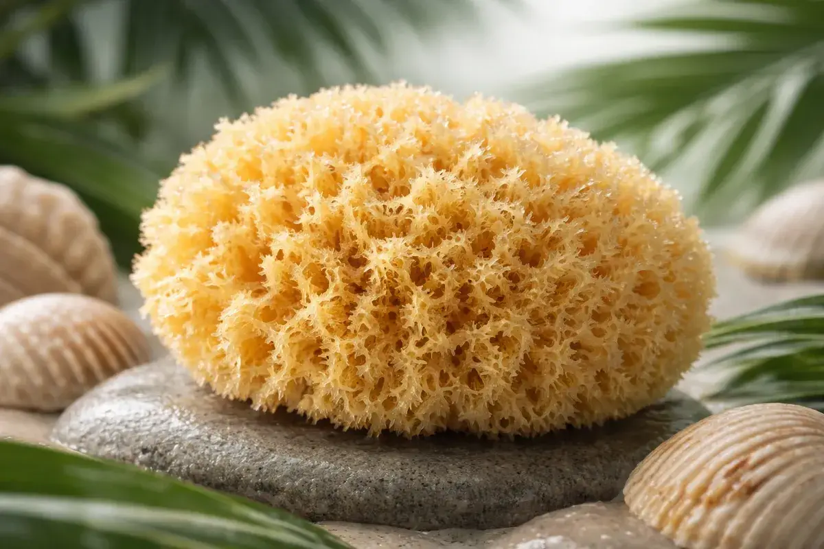 Eponge marine gros plan utilisee pour le peeling naturel aux spicules, salon Kanea Toulon