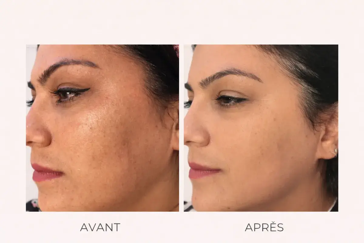 Plasma russe teint lumineux avant-apres, soin visage salon Kanea Toulon