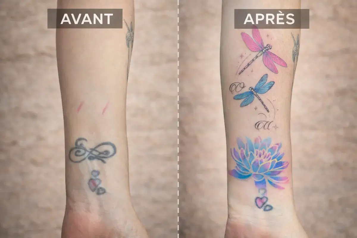 Recouvrement tatouage avant après près de La Valette-du-Var