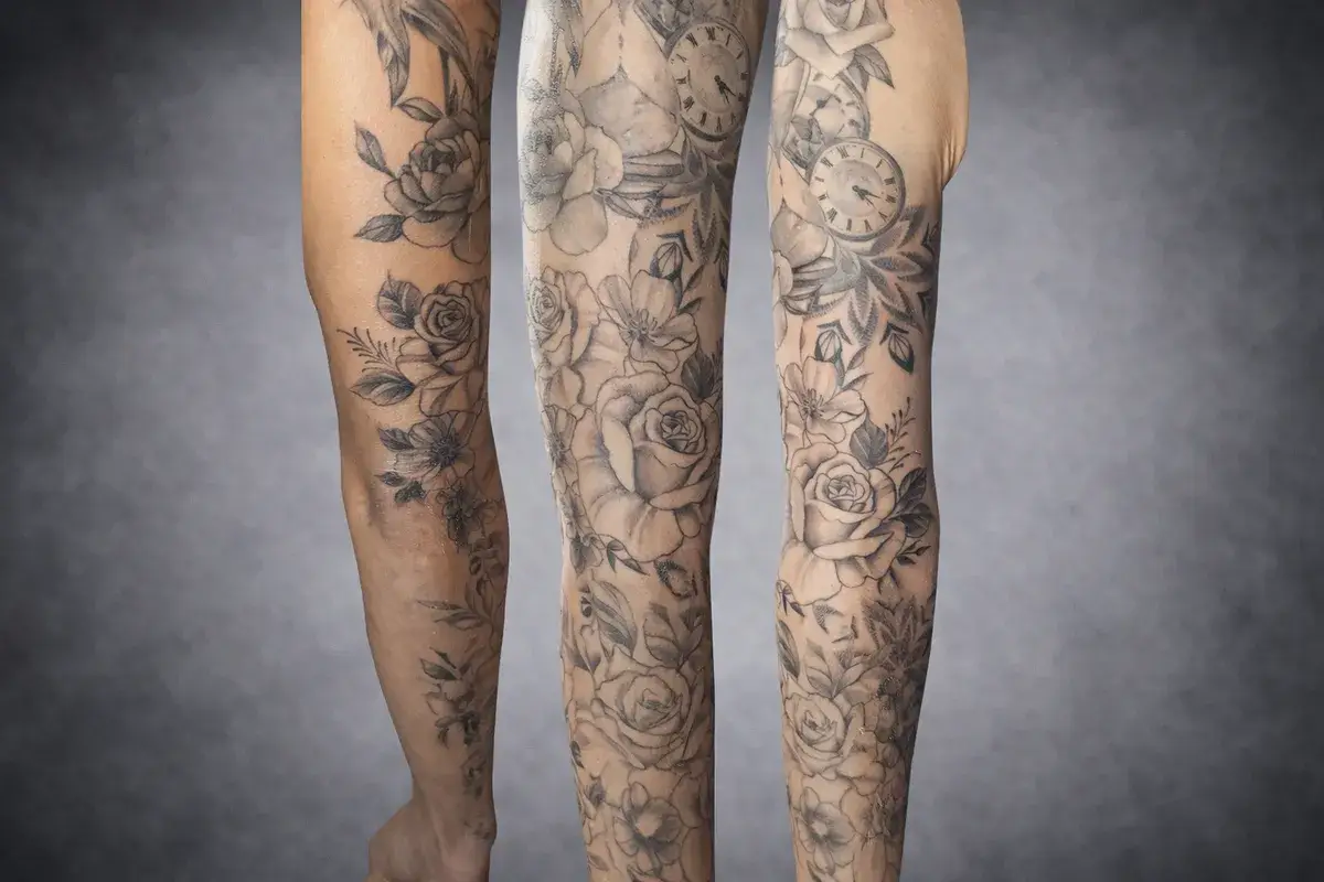 Tatouage bras complet floral femme - Salon Kanea Toulon