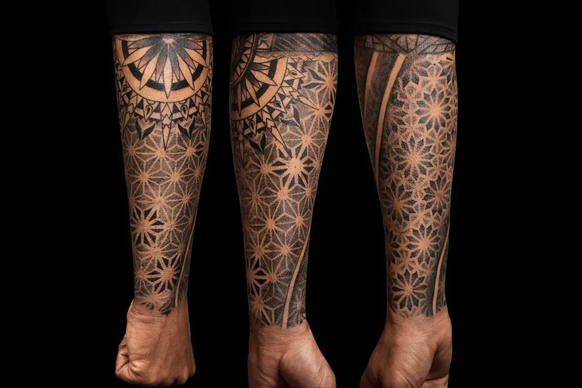 Tatouage dotwork pattern polynésien homme - Salon Kanea Toulon