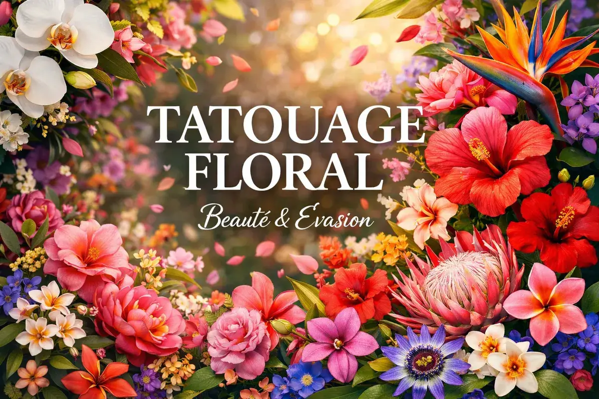 Tatouage floral composition de fleurs colorees, beaute et evasion au salon Kanea Toulon