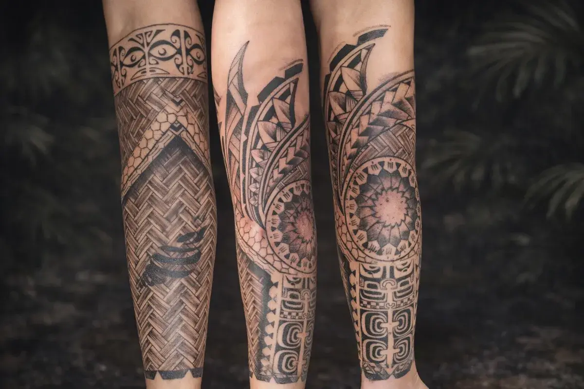 Tatouage polynésien homme bras complet sleeve - Salon Kanea Toulon