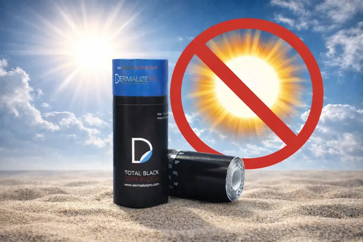 Film Dermalize protecteur de tatouage avec interdiction soleil sur du sable, soin apres tatouage salon Kanea Toulon