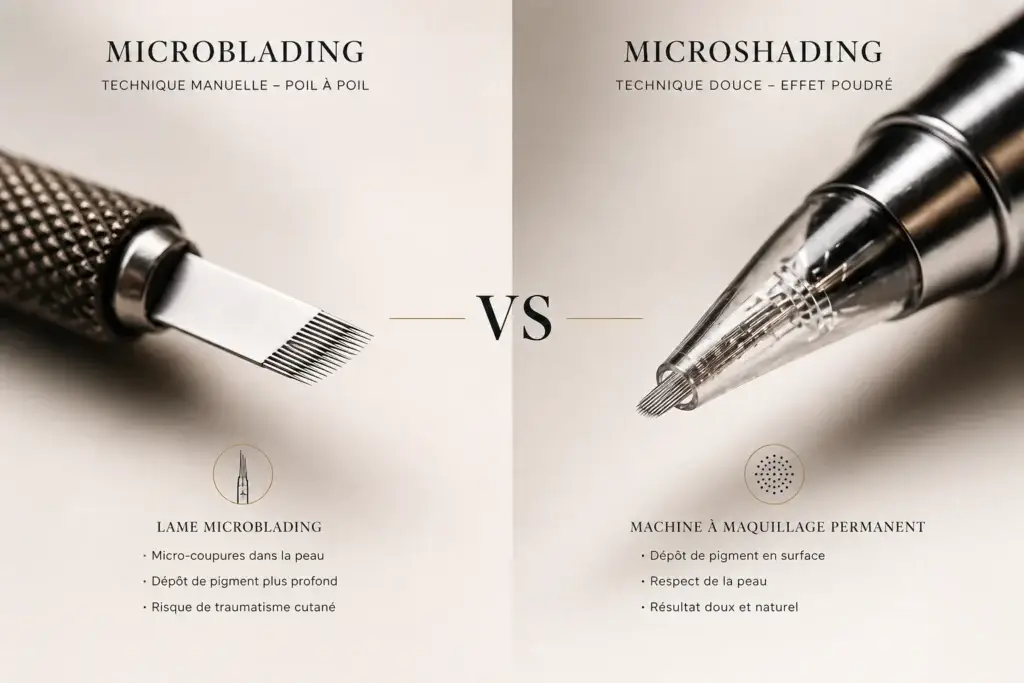 Comparaison microshading et microblading sourcils maquillage permanent salon Kanea Toulon