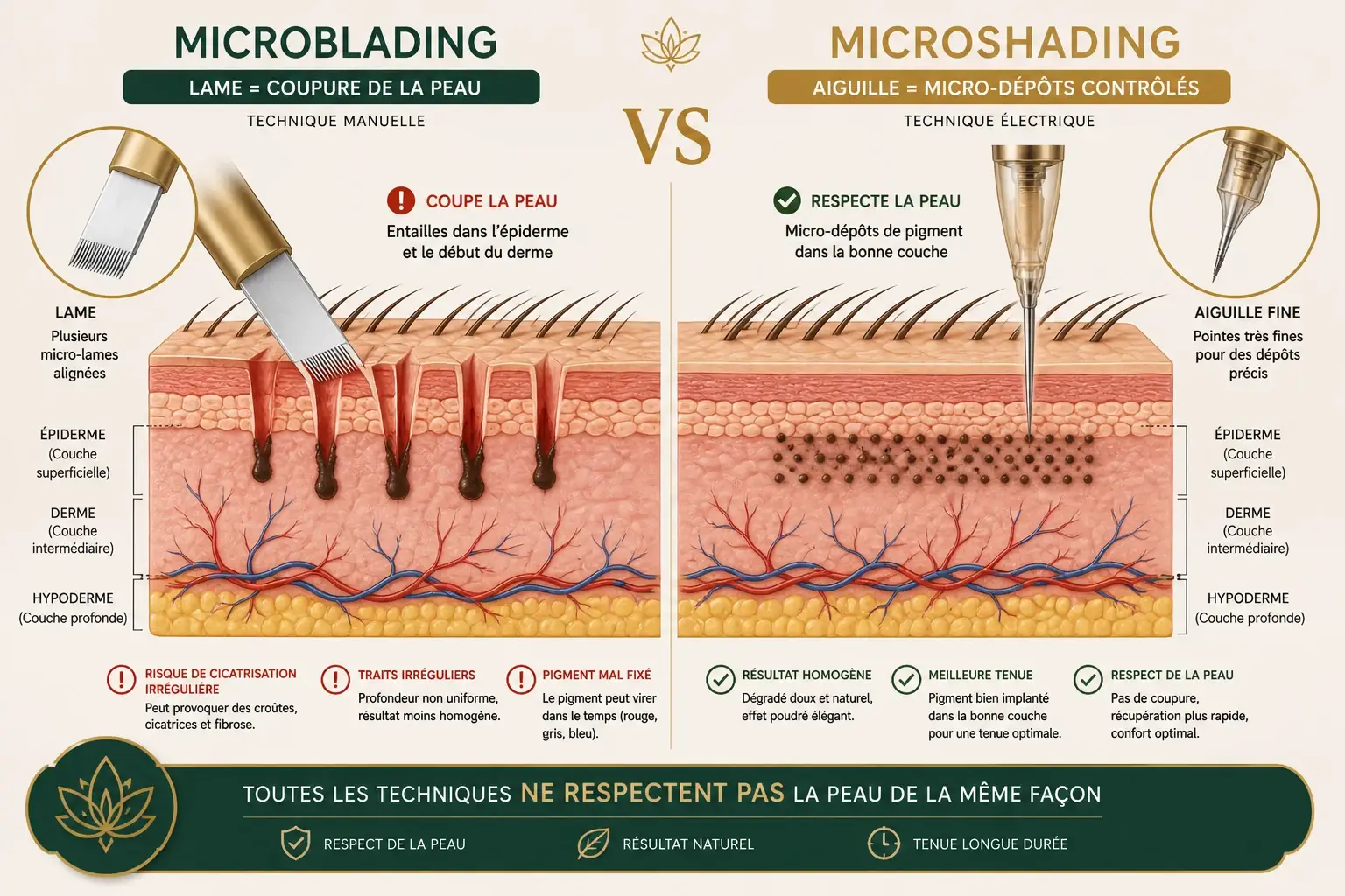 Schéma comparatif microshading versus microblading sourcils - salon Kanea Toulon
