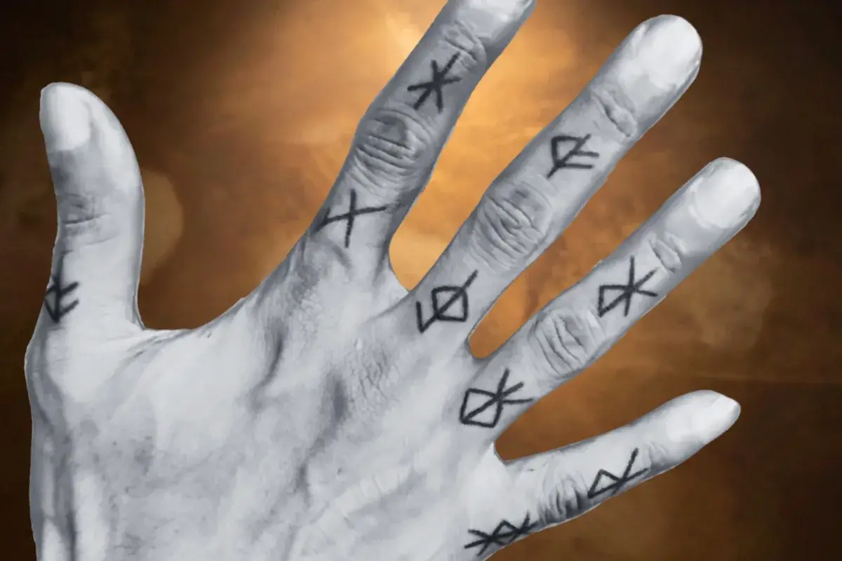 Tatouage runes nordiques sur les phalanges des doigts en ligne fine à Toulon Kanea
