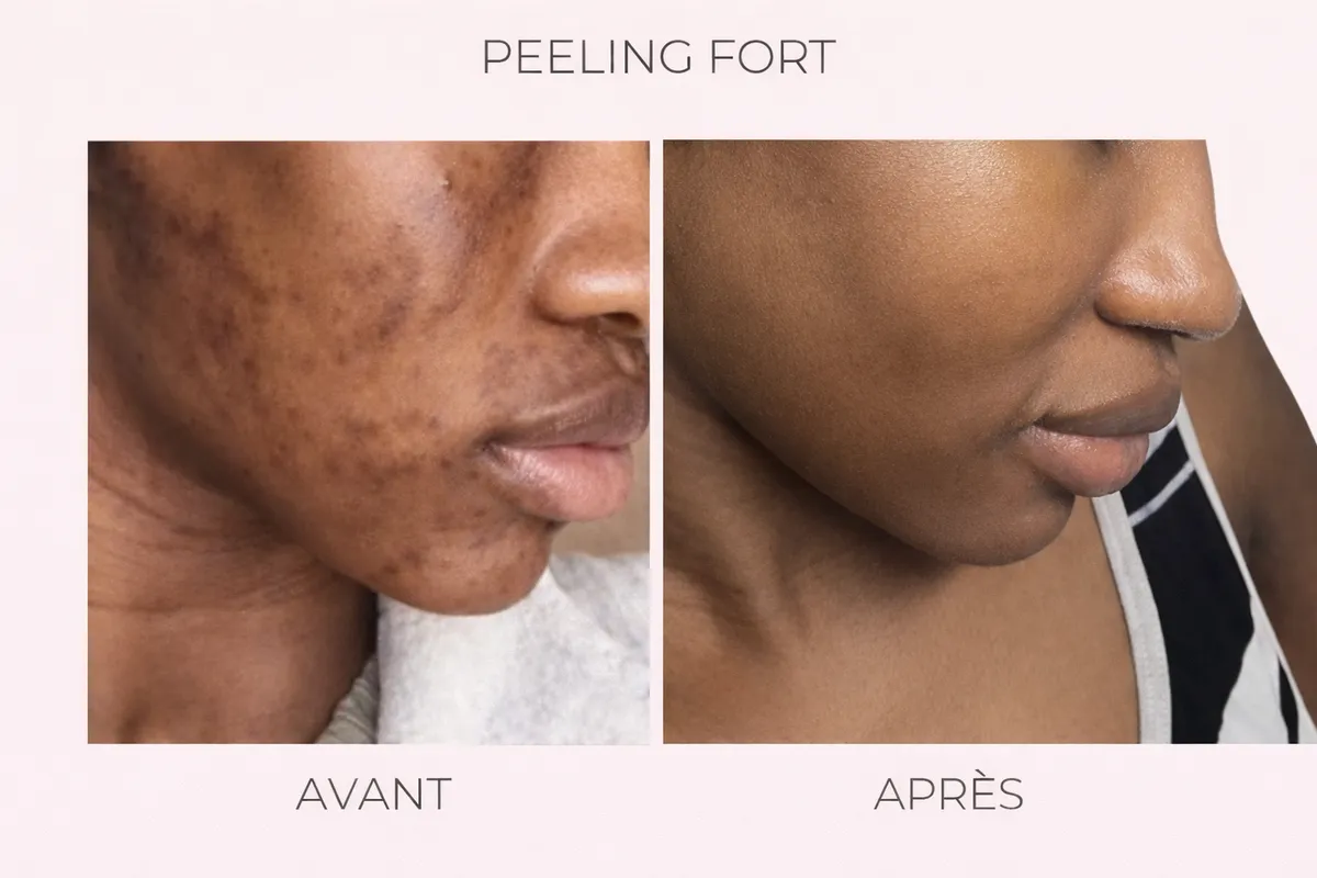 Peeling anti-taches avant après : taches pigmentaires du visage estompées, studio Kanea à Toulon