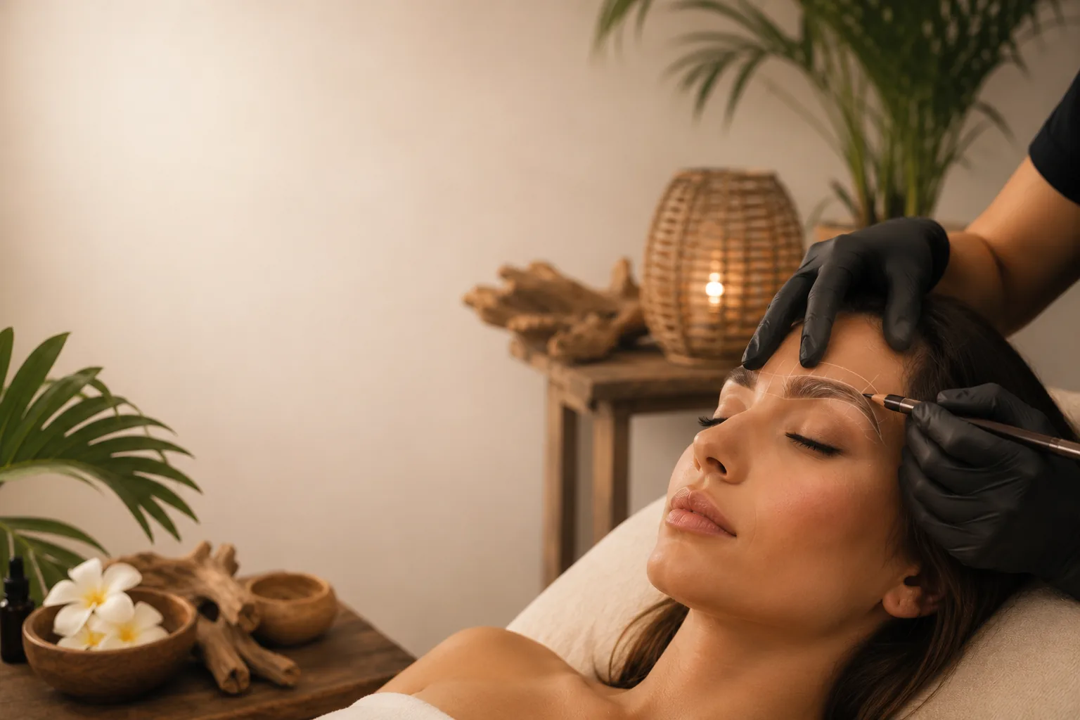 Soin de maquillage permanent des sourcils en cabine, ambiance douce — Kanea, Toulon
