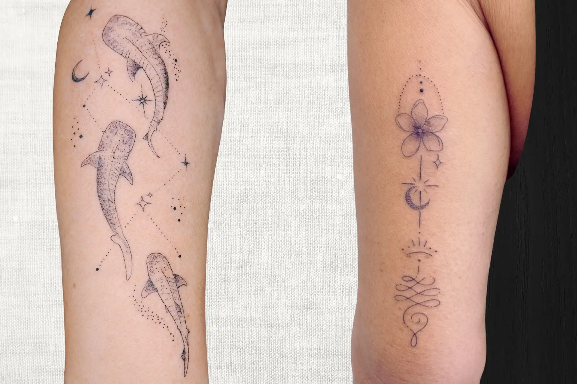 Tatouage ligne fine sur l'avant-bras, Toulon — Kanea